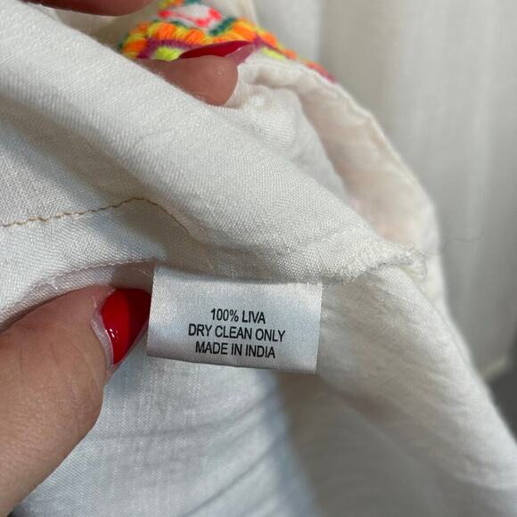 Global Desi Boho Neon Embroidered White Shift Dress XXL Made in India - Picture 8 of 11